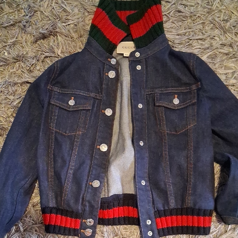 Gucci Denim Jacket with Striped Hood